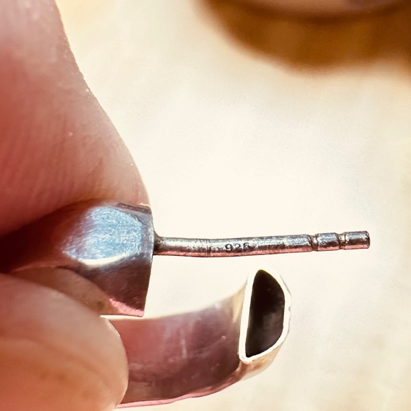 925 Sterling Silver Hoop Earrings Post Back Honeycomb Design - Picture 2 of 9